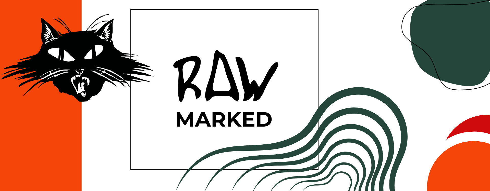 RAW logo en orange kat som brøler